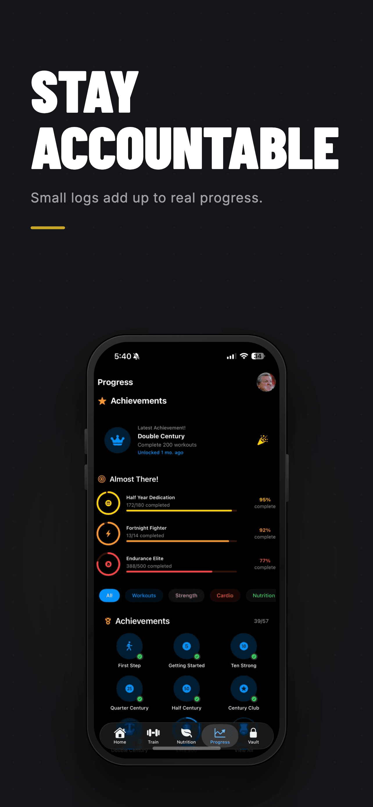Omi achievements screen summarizing completed fitness milestones